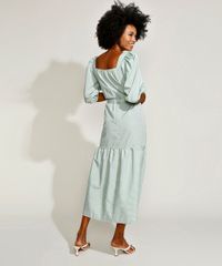 Vestido-Feminino-Mindset-Midi-Estampado-Xadrez-Vichy-com-Cinto-Manga-Bufante-Verde-Claro-9970760-Verde_Claro_2