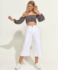 Blusa-Feminina-Cropped-Ombro-a-Ombro-Estampada-Xadrez-Vichy-Manga-Bufante-Preta-9965183-Preto_3