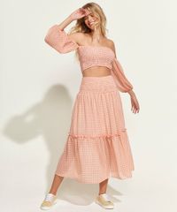 Saia-Feminina-Midi-Estampada-Xadrez-Vichy-com-Recorte-e-Lastex-Laranja-9965184-Laranja_3