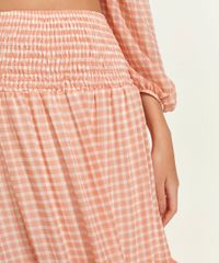 Saia-Feminina-Midi-Estampada-Xadrez-Vichy-com-Recorte-e-Lastex-Laranja-9965184-Laranja_4