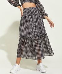 Saia-Feminina-Midi-Estampada-Xadrez-Vichy-com-Recorte-e-Lastex-Preta-9965184-Preto_1