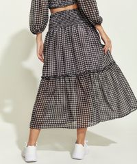 Saia-Feminina-Midi-Estampada-Xadrez-Vichy-com-Recorte-e-Lastex-Preta-9965184-Preto_2