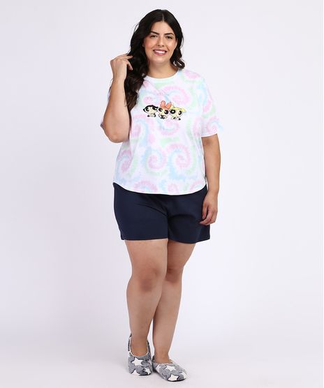Pijama-Feminino-Plus-Size-As-Meninas--Super-Poderosas-Blusa-Manga-Curta-Estampada-Tie-Dye-Multicor-9961128-Multicor_1