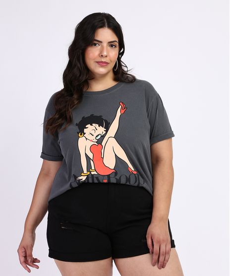 Blusa-Feminina-Betty-Boop-Plus-Size-Manga-Curta-Chumbo-9967443-Chumbo_1