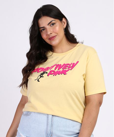 Blusa-Feminina-Plus-Size-A-Pantera-Cor-de-Rosa-Manga-Curta-Amarelo-Claro-9964394-Amarelo_Claro_1
