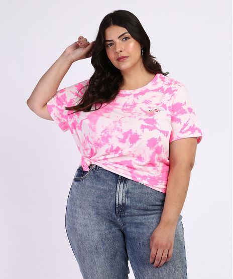 Blusa-Feminina-Plus-Size-A-Pantera-Cor-de-Rosa-Estampada-Tie-Dye-Manga-Curta-Multicor-9965069-Multicor_1