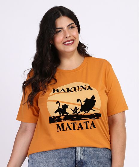 Blusa-Feminina-Plus-Size-Hakuna-Matata-O-Rei-Leao-Manga-Curta-Mostarda-9967433-Mostarda_1