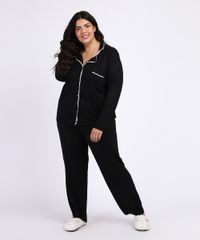Pijama-Feminino-Plus-Size-Camisa-com-Vivo-Contrastante-e-Bolso-Manga-Longa-Preto-9955076-Preto_1