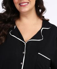 Pijama-Feminino-Plus-Size-Camisa-com-Vivo-Contrastante-e-Bolso-Manga-Curta-Preto-9955077-Preto_4