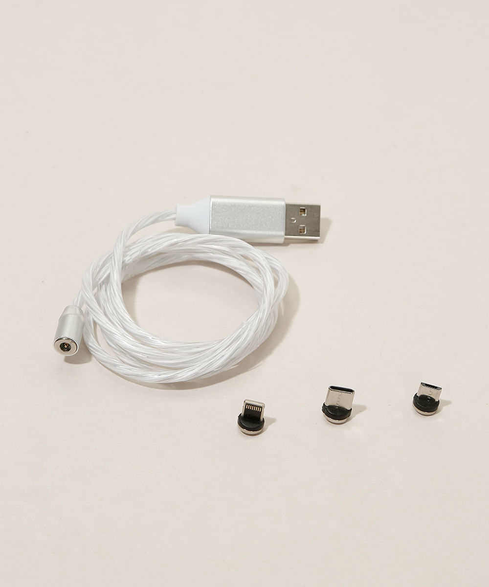 Cabo USB de Plástico com Iluminação em LED e 3 Ponteiras Branco