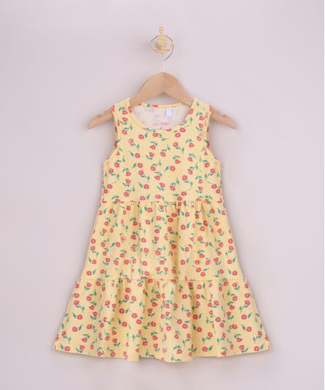 Vestido-Infantil-Estampado-Floral-com-Recortes-Alca-Larga-Amarelo-9965044-Amarelo_1