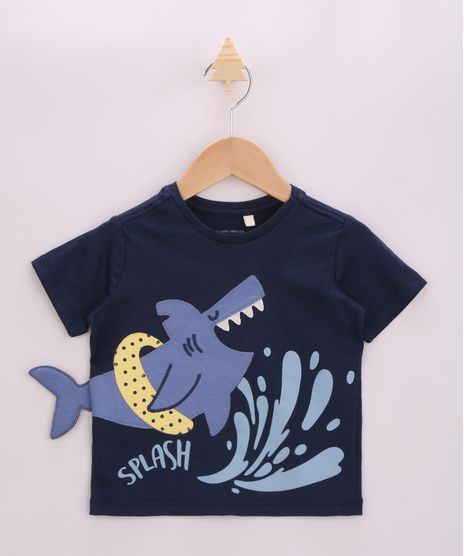 Camiseta-Infantil-com-Estampa-Interativa-de-Tubarao-Manga-Curta-Azul-Marinho-9955069-Azul_Marinho_1
