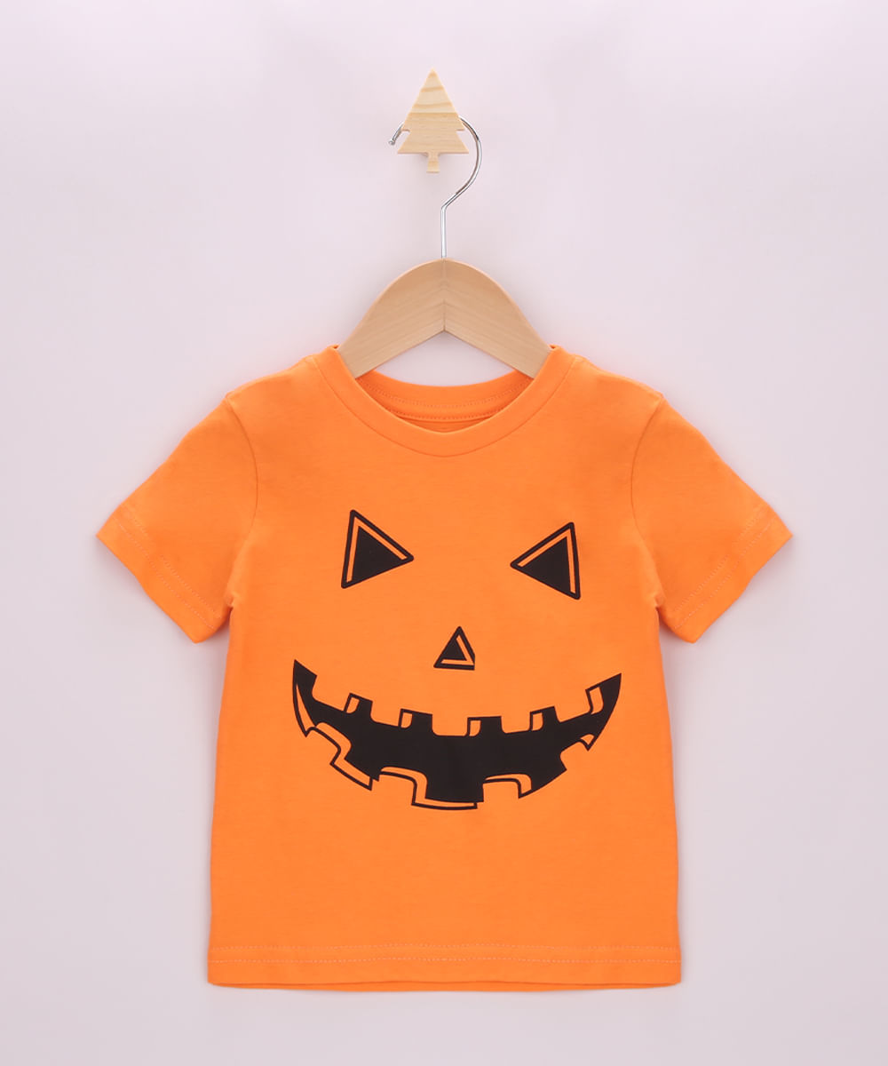 Camiseta Infantil Halloween Abóbora Manga Curta Laranja