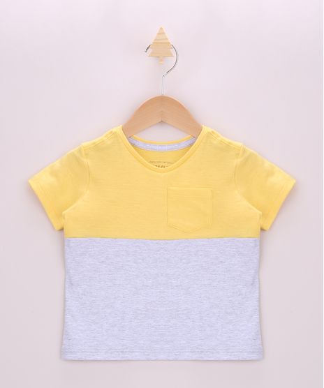 Camiseta-Infantil-com-Recortes-e-Bolso-Manga-Curta-Amarela-9967767-Amarelo_1