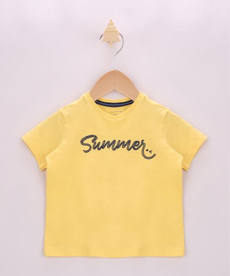 Camiseta-Infantil--Summer--com-Bordado-Manga-Curta-Amarela-9955060-Amarelo_1