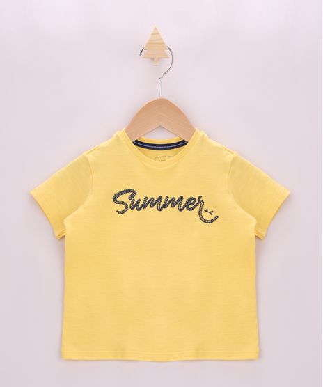 Camiseta-Infantil--Summer--com-Bordado-Manga-Curta-Amarela-9955060-Amarelo_1