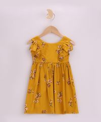 Vestido-Infantil-Estampado-Floral-com-Babados-Manga-Curta-Mostarda-9965078-Mostarda_1