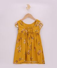 Vestido-Infantil-Estampado-Floral-com-Babados-Manga-Curta-Mostarda-9965078-Mostarda_2