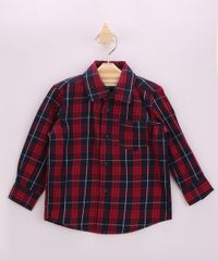 Camisa Infantil Festa Junina Estampada Xadrez com Bolso Manga Longa Vermelha
