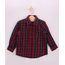 Camisa Infantil Festa Junina Estampada Xadrez com Bolso Manga Longa Vermelha