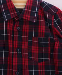 Camisa Infantil Festa Junina Estampada Xadrez com Bolso Manga Longa Vermelha