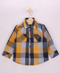 Camisa-Infantil-Estampada-Xadrez-com-Bolso-Manga-Longa-Amarela-9810812-Amarelo_1