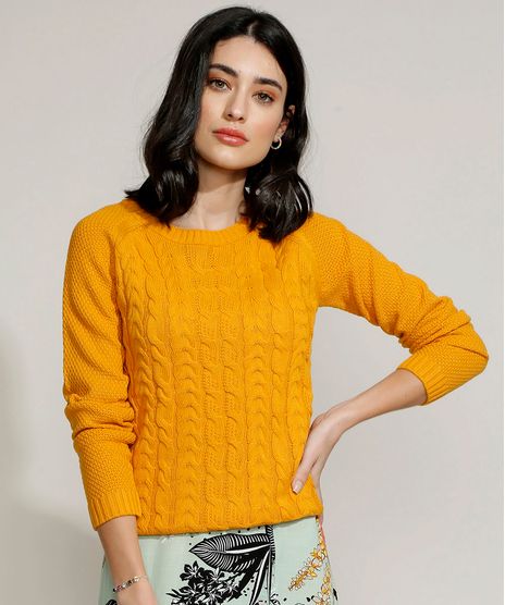 Sueter-de-Trico-Feminino-com-Textura-Decote-Redondo-Mostarda-9814953-Mostarda_1