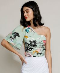 Blusa-Feminina-Um-Ombro-So-Estampada--Explore-the-World--Manga-Curta-Ampla-Verde-Claro-9949300-Verde_Claro_1
