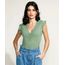 Blusa-Feminina-Canelada-Manga-Curta-Decote-V-com-Franzido-Verde-9893630-Verde_1_1