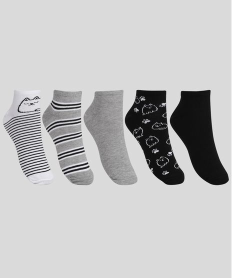Kit-de-5-Meias-Feminino-Listras-e-Gatinho-Cano-Baixo-Multicor-9961806-Multicor_1