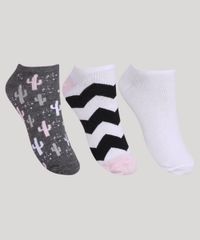 Kit-de-3-Meias-Feminino-Chevron-e-Cactos-Cano-Baixo-Multicor-9964963-Multicor_1