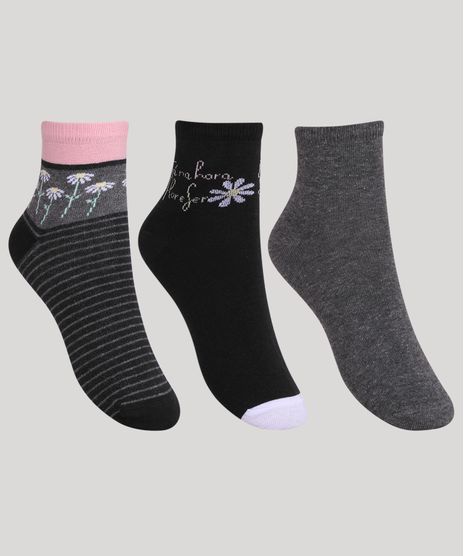 Kit-de-3-Meias-Feminino-Estampado-de-Listras-e-Flores-Cano-Medio-Multicor-9966728-Multicor_1