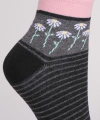 Kit-de-3-Meias-Feminino-Estampado-de-Listras-e-Flores-Cano-Medio-Multicor-9966728-Multicor_4