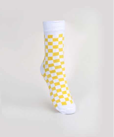 Meia-Feminina-Estampada-Quadriculado-Cano-Alto-Branco-9965151-Branco_1