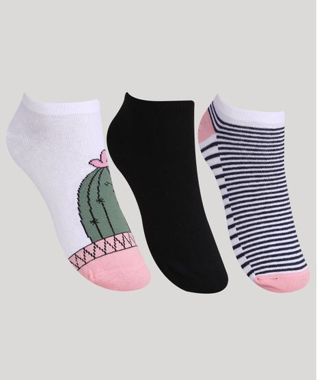 Kit-de-3-Meias-Feminino-Estampado-Listrado-e-Cactos-Cano-Baixo-Multicor-9965372-Multicor_1
