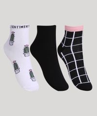 Kit-de-3-Meias-Feminino-Estampado-Quadriculado-e-Cactos-Cano-Baixo-Multicor-9965375-Multicor_1