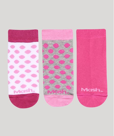 Kit-de-3-Meias-Infantil-Mash-Estampado-de-Poa-Cano-Medio-Pink-9970022-Pink_1