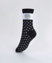 Meia-Feminina-Estampada-de-Poa-e-Margarida-Cano-Medio-Preto-9965150-Preto_2