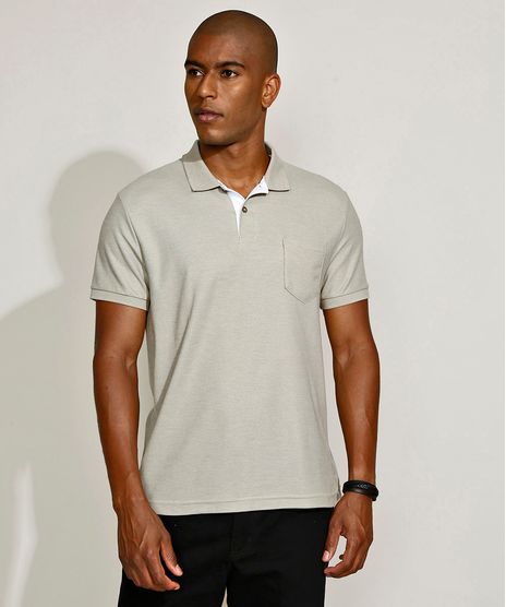 Polo-Masculina-Basica-em-Piquet-com-Bolso-Manga-Curta-Kaki-9964970-Kaki_1