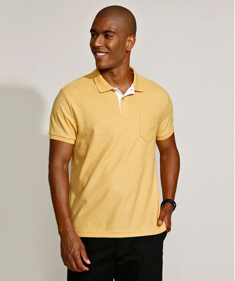 Polo-Masculina-Basica-em-Piquet-com-Bolso-Manga-Curta-Mostarda-9964970-Mostarda_1