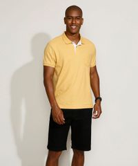 Polo-Masculina-Basica-em-Piquet-com-Bolso-Manga-Curta-Mostarda-9964970-Mostarda_3