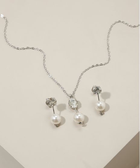 Kit-de-Colar-e-Par-de-Brinco-Zirconia-com-Perola-Prateado-9943791-Prateado_1