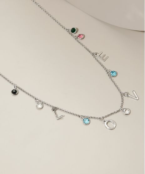 Colar-Feminino-Folheado-Love-com-Pedrinhas-Prateado-9943793-Prateado_1