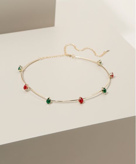 Colar-Feminino-Folheado-Choker-com-Pedras-Coloridas-Dourado-9945068-Dourado_1