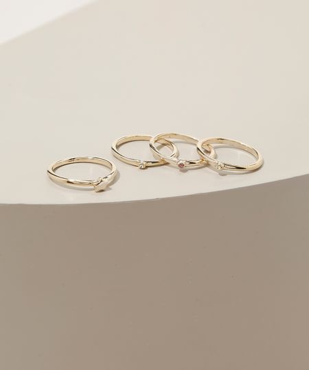 Kit-Feminino-de-4-Aneis-Folheados-Solitarios-Dourado-9945105-Dourado_1