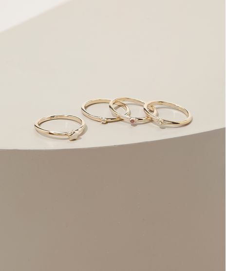 Kit-Feminino-de-4-Aneis-Folheados-Solitarios-Dourado-9945105-Dourado_1