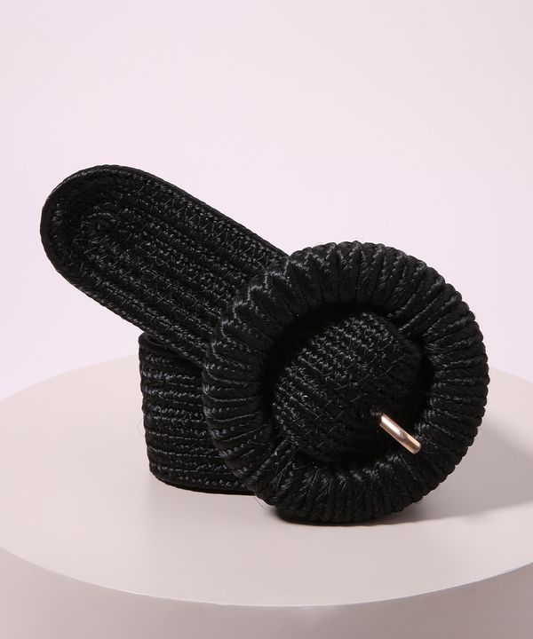 Cinto Feminino Médio Texturizado com Fivela Redonda Preto 95CM