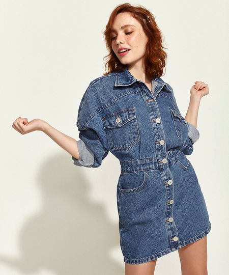 vestido jeans manga longa