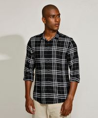 Camisa-Masculina-Slim-Estampado-Xadrez-Manga-Longa-Preta-9817479-Preto_1