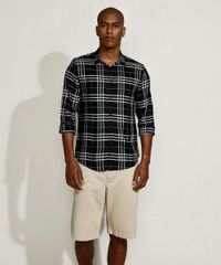 Camisa-Masculina-Slim-Estampado-Xadrez-Manga-Longa-Preta-9817479-Preto_3